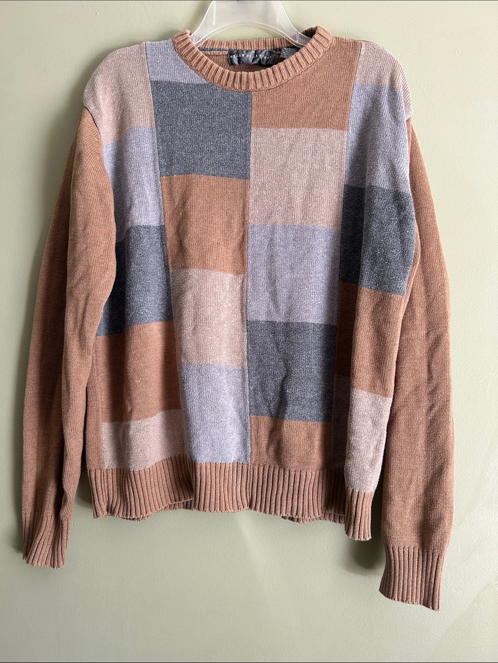 Vintage Oscar de la Renta patchwork colorblock knit crewneck sweater Size L